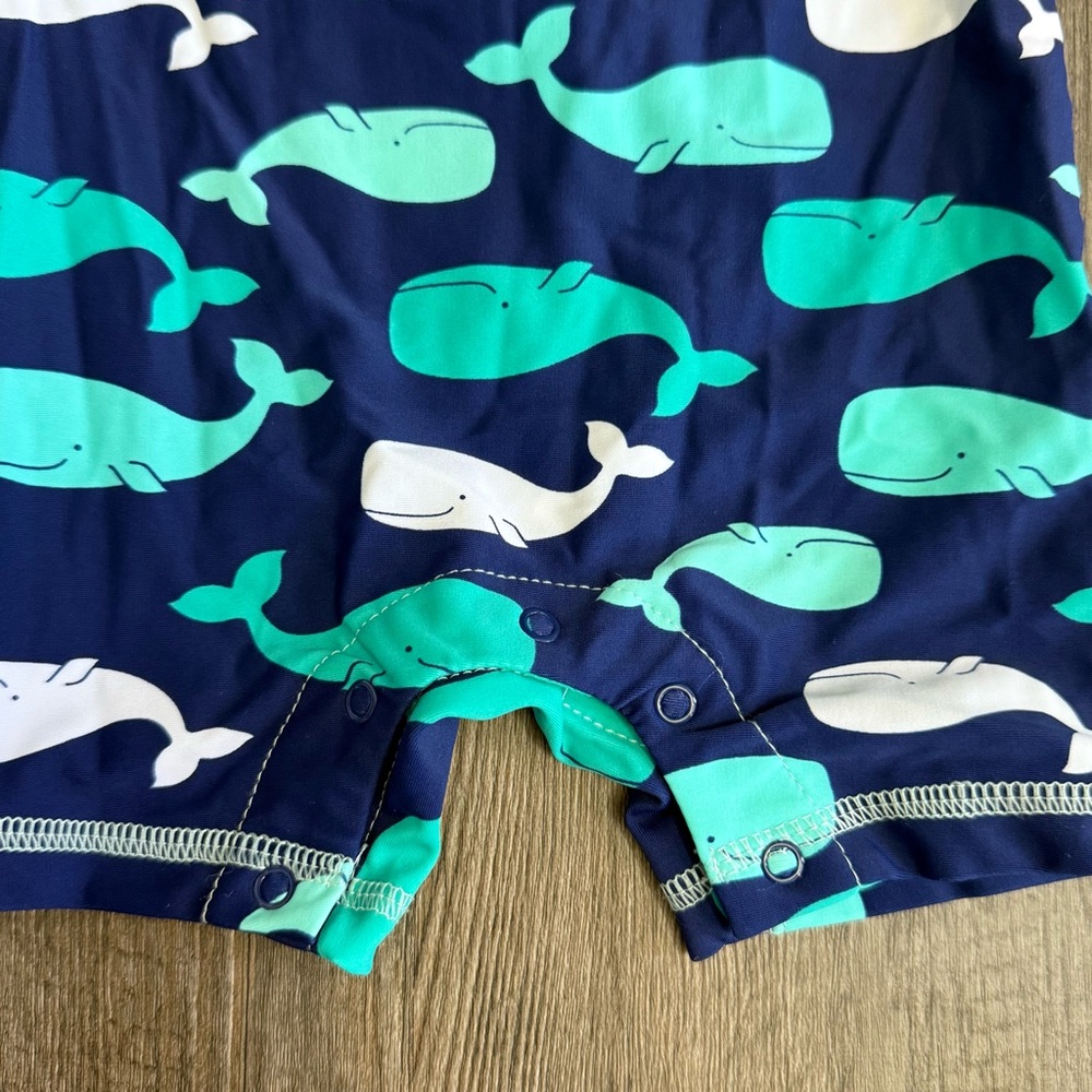Little Me Infant Blue Whale Print Rashguard Swimsuit - Picture 2 of 4